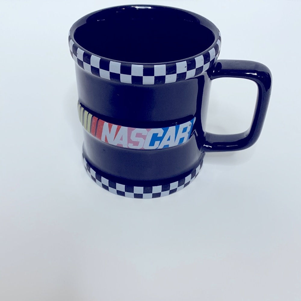 NASCAR | Black Checkered Detail Retro Multi Colored Racing Glass Mug Collectors